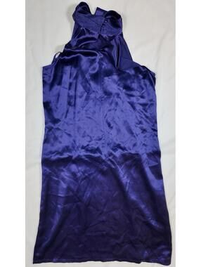 Ann Taylor LOFT Dress 10 Purple Satin Halter Bow Cocktail